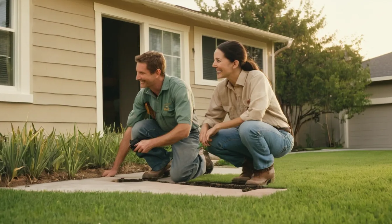 A local pest control provider inspecting the exterior foundation of a ranch home in Oklahoma City