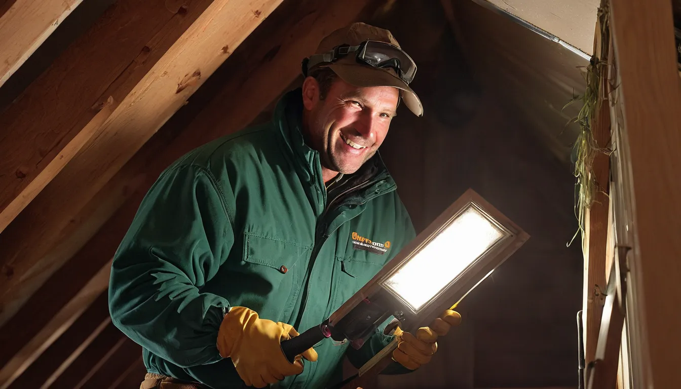 A friendly local provider inspecting the attic of a ranch-style home in the Oklahoma City area
